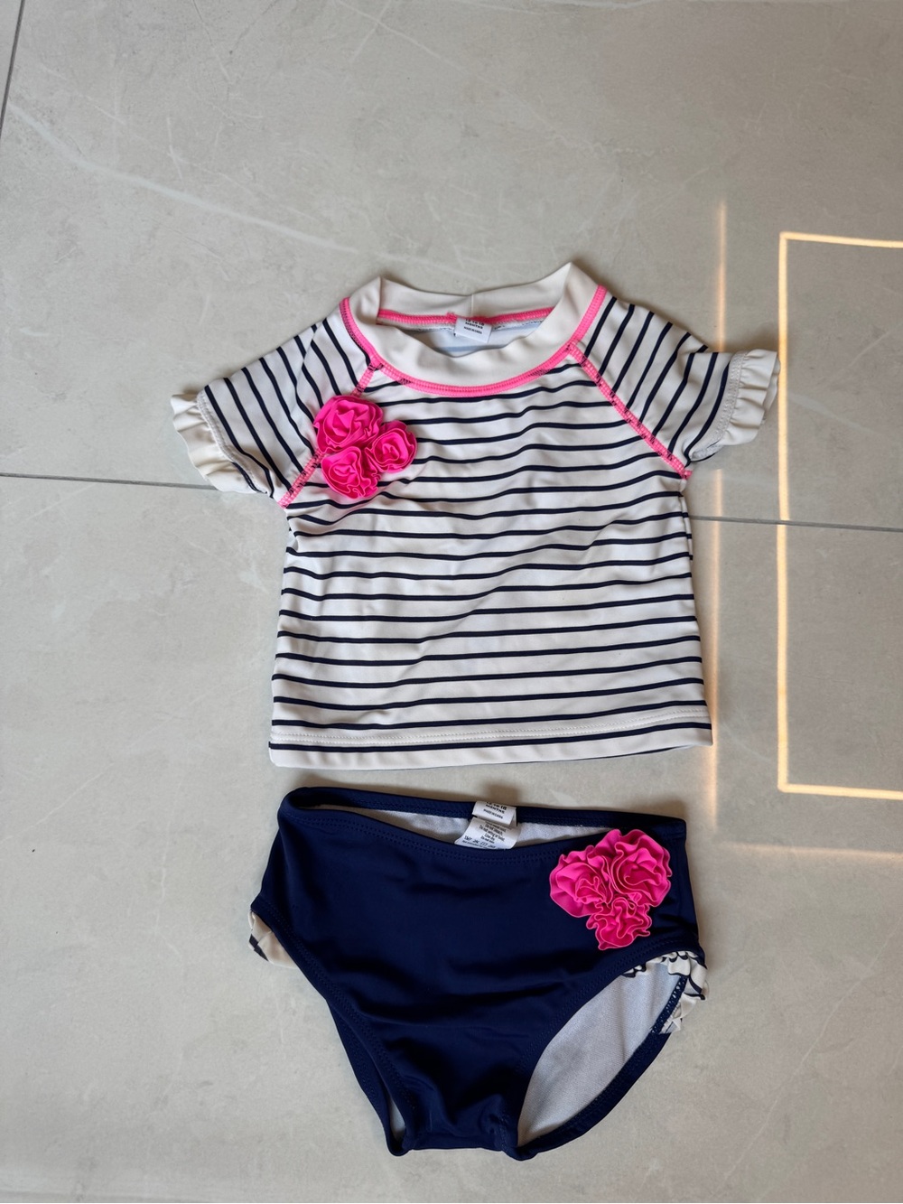 Janie and Jack Girls' 2-Piece Striped Rash Guard Swimsuit Set